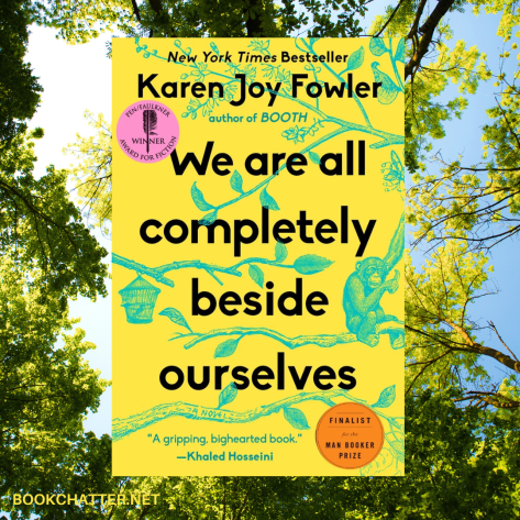 We Are Completely Beside Ourselves b ook cover set against trees and sky.