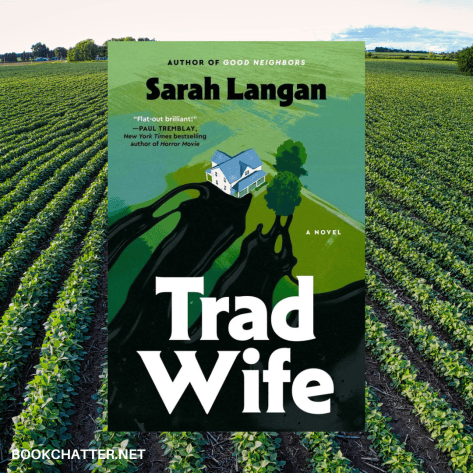 Trad Wife book cover set against a farm backdrop. 